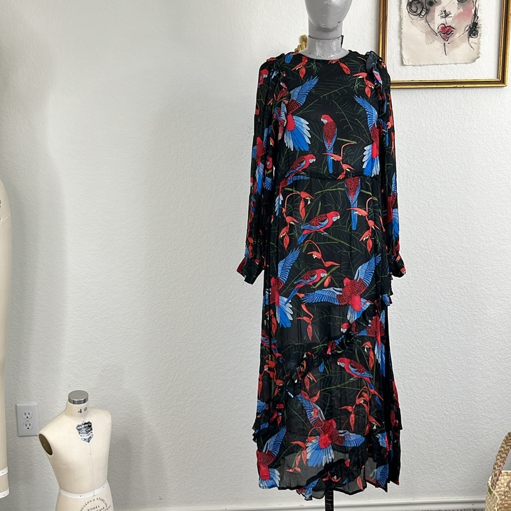 BLANK NYC Parrot Resort Long Sleeve Bird of Paradise Midi AW 2019 Dress - Picture 1 of 10